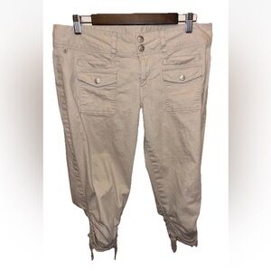 Younique Junior Size 13 Tan Cargo Capri Pants Rouched Leg Y2K Style 90s EUC